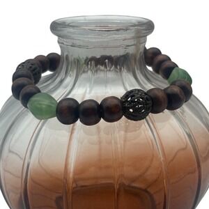 Wood Bead Bracelet Green Accents Boho‎ Chic Fashion Jewelry Women's
